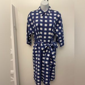 COS Navy and White Grid Midi Dress